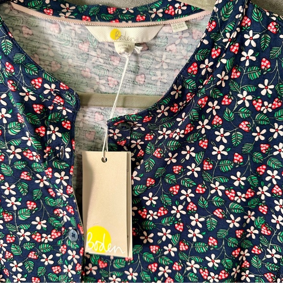 NWT Boden Smocked Jersey Shirt Dress Navy Strawberry Print (size 14) - Picture 13 of 15